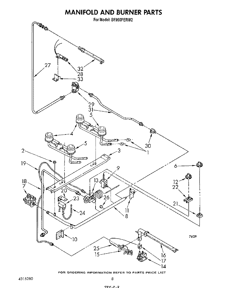 MANIFOLD AND BURNER Diagram and Parts List for SE950PERW2  Whirlpool Range