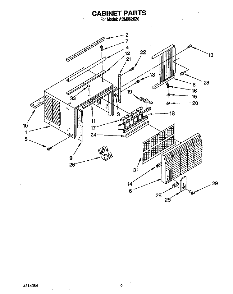 CABINET Diagram and Parts List for ACM062XZ0  Whirlpool Air Conditioner