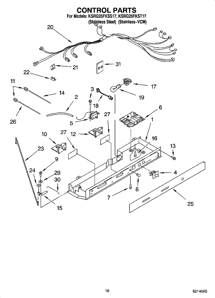 CONTROL PARTS Diagram and Parts List for KSRG25FKSS17  KitchenAid Refrigerator