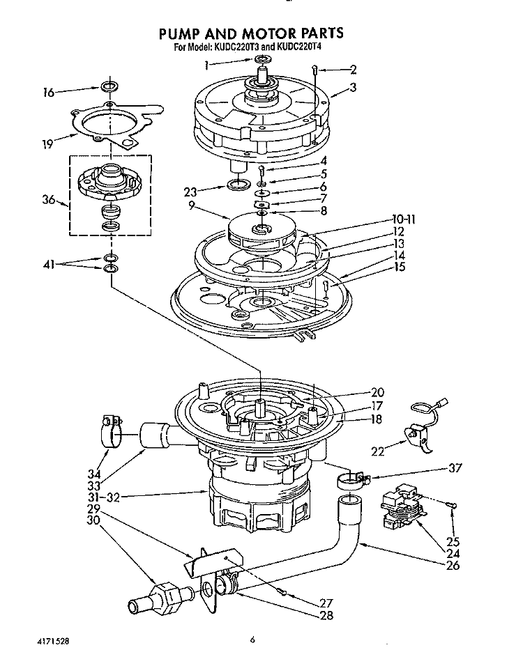 PUMP AND MOTOR Diagram and Parts List for KUDC220T3  KitchenAid Dishwasher