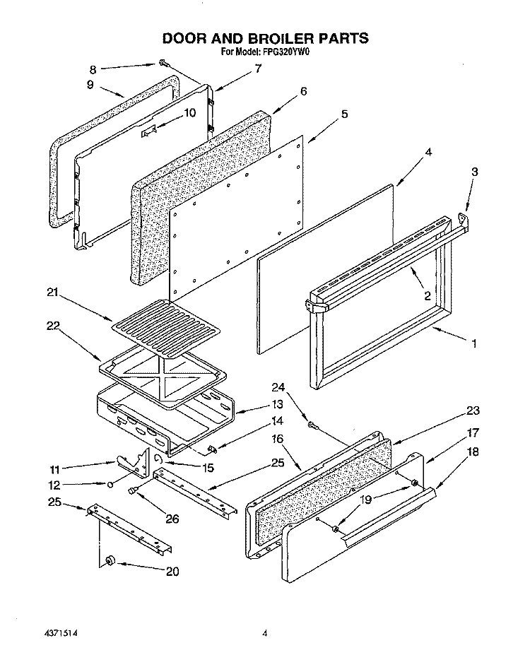 DOOR AND BROILER Diagram and Parts List for FGP320YL0  Roper Range