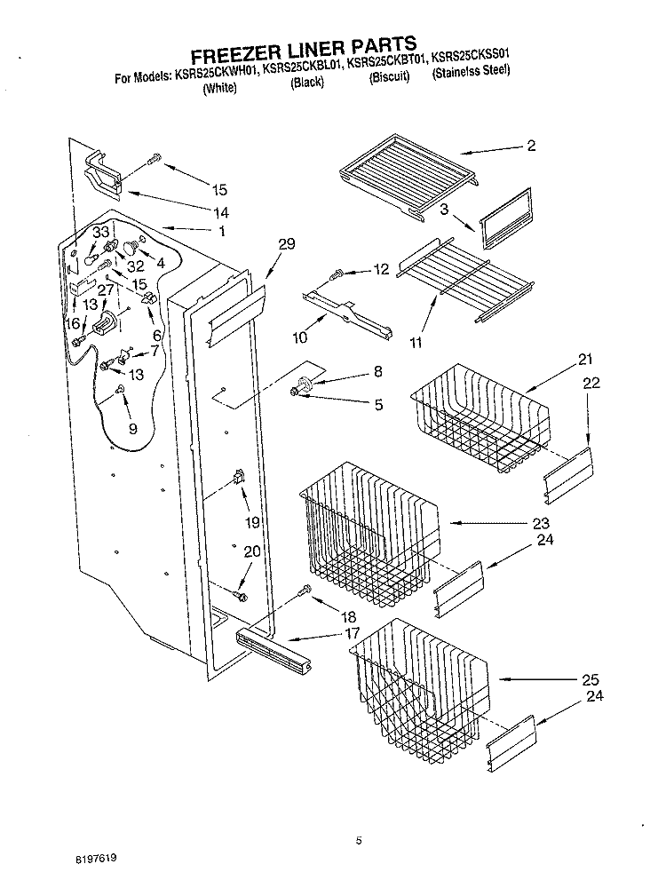 FREEZER LINER Diagram and Parts List for KSRS25CKSS01  KitchenAid Refrigerator
