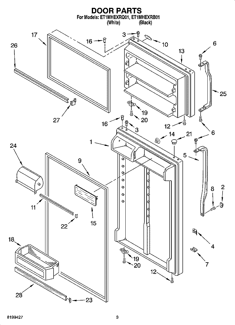 DOOR PARTS Diagram and Parts List for ET1MHEXRB01  Whirlpool Refrigerator