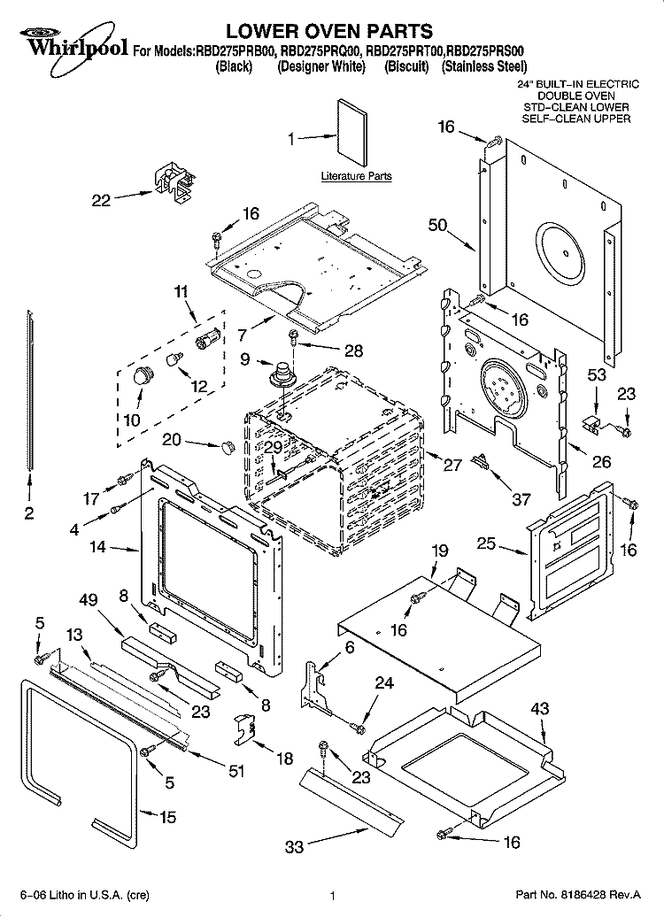 LOWER OVEN PARTS Diagram and Parts List for RBD275PRT00  Whirlpool Wall Oven