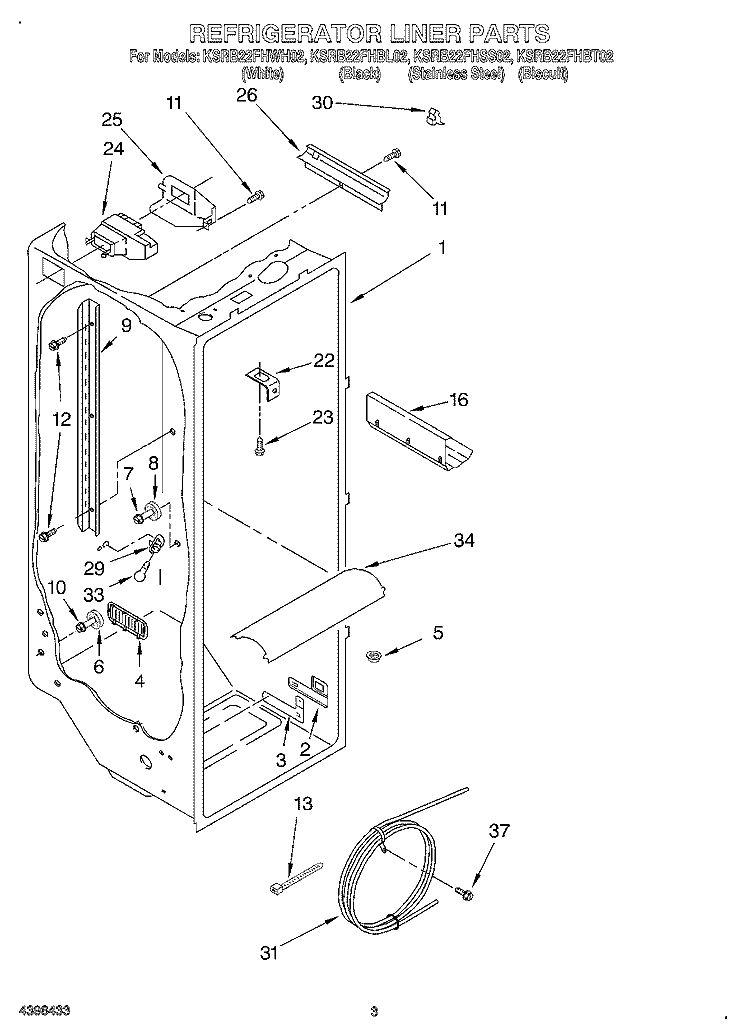 REFRIGERATOR LINER Diagram and Parts List for KSRB22FHSS02  KitchenAid Refrigerator