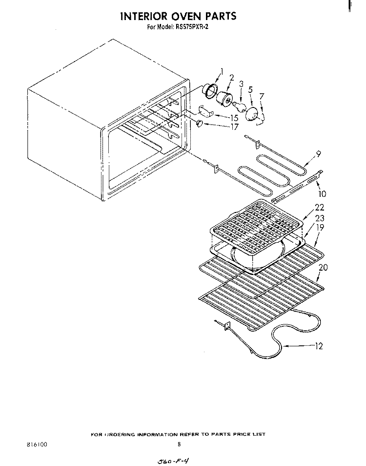 INTERIOR OVEN Diagram and Parts List for RS575PXR2  Whirlpool Range