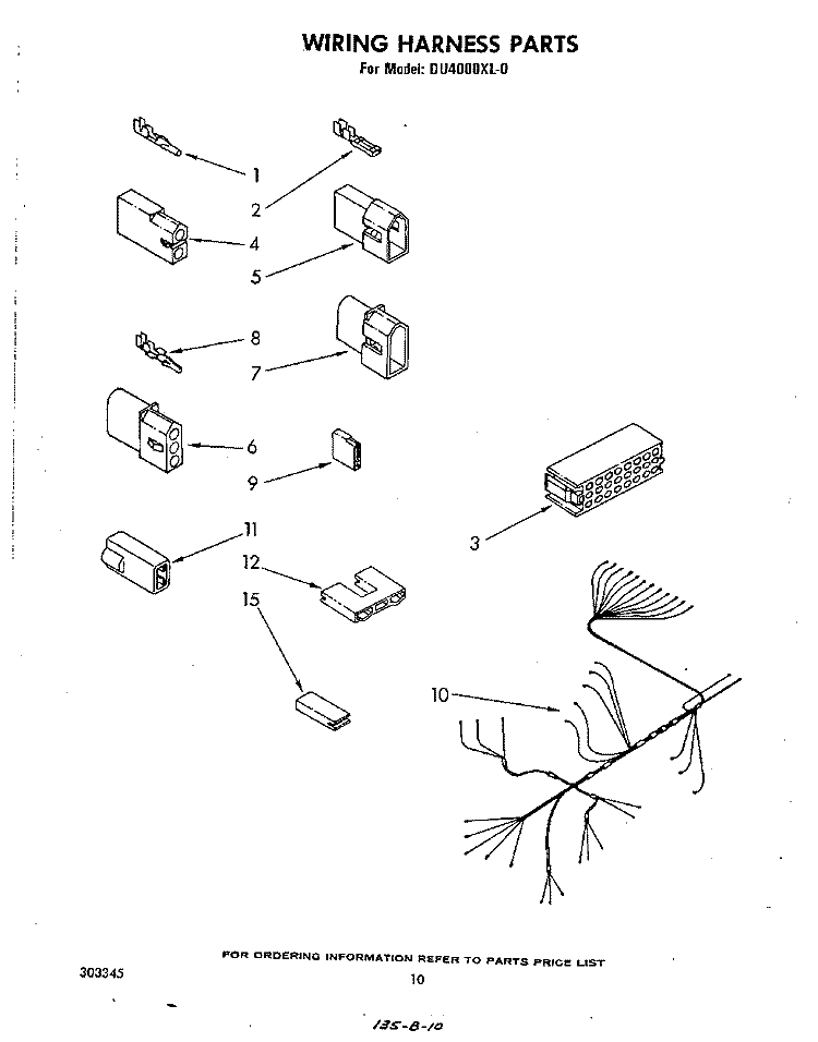 WIRING HARNESS Diagram and Parts List for DU4000XL0  Whirlpool Dishwasher