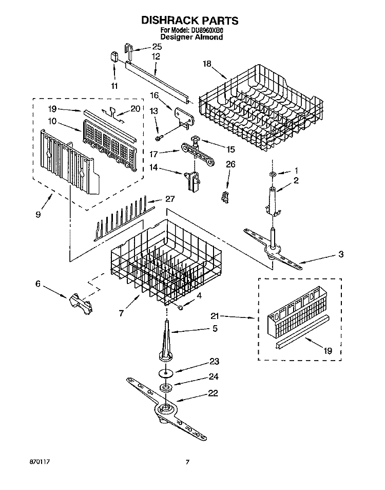 DISHRACK, LIT\OPTIONAL Diagram and Parts List for DU8960XB0  Whirlpool Dishwasher