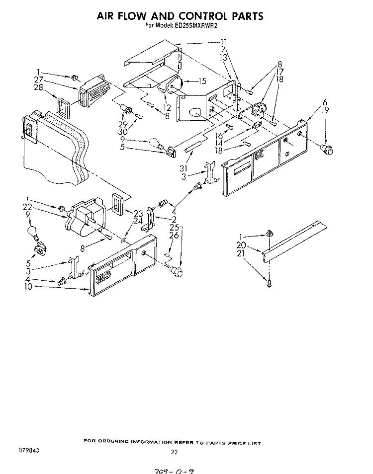 AIRFLOW AND CONTROL Diagram and Parts List for ED25SMXRWR2  Whirlpool Refrigerator