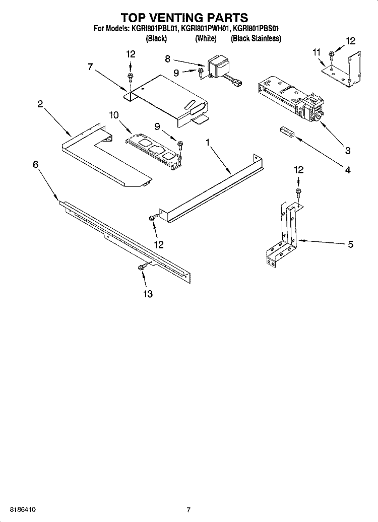 TOP VENTING PARTS Diagram and Parts List for KGRI801PBL01  KitchenAid Range