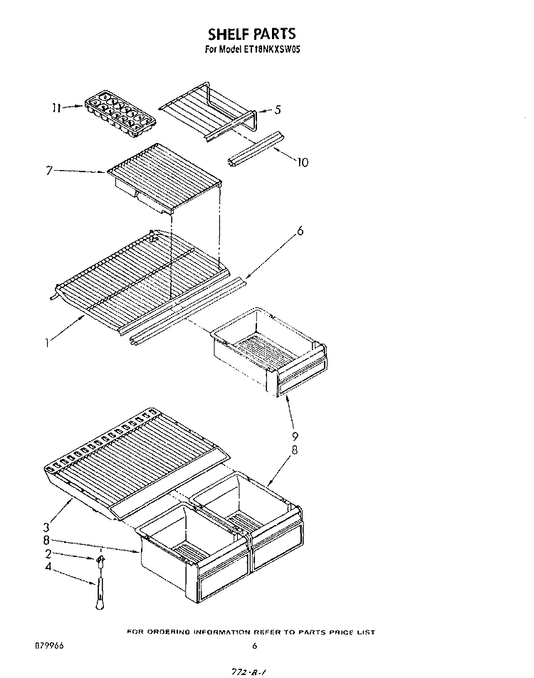 SHELF Diagram and Parts List for ET18NKXSW05  Whirlpool Refrigerator