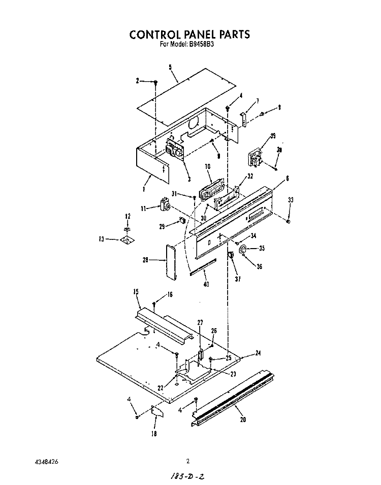 CONTROL PANEL Diagram and Parts List for B9458B3  Roper Wall Oven