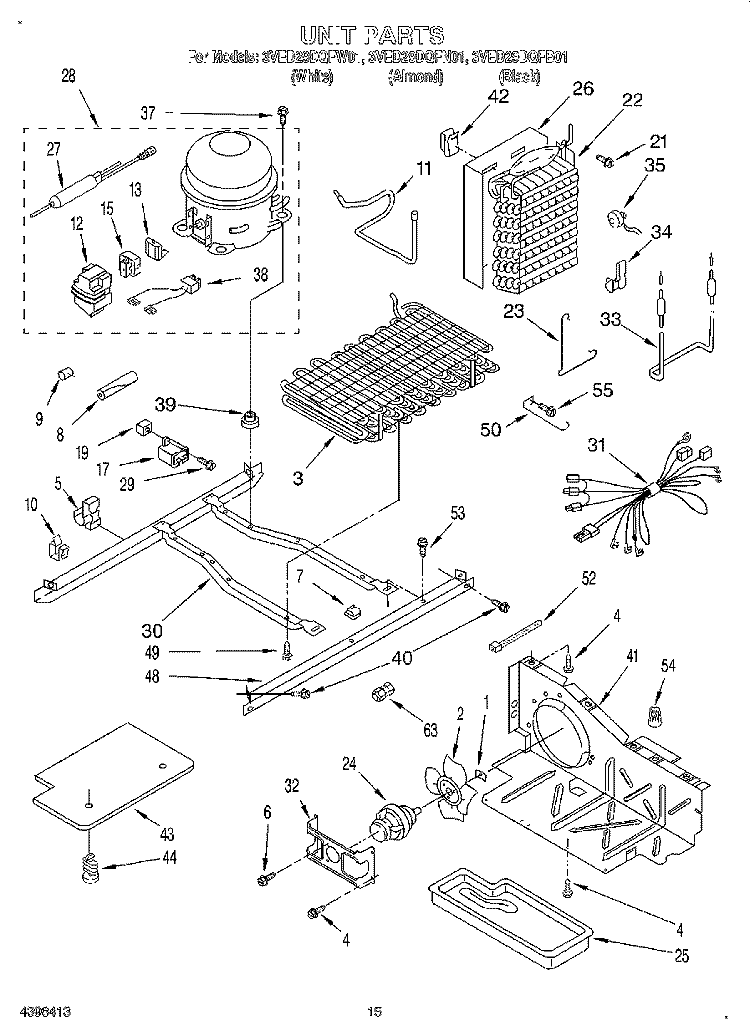 UNIT Diagram and Parts List for 3VED29DQFW01  Whirlpool Refrigerator