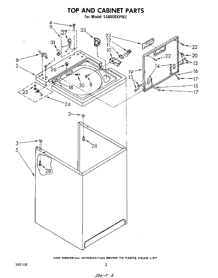 TOP AND CABINET , LITERATURE AND OPTIONAL Diagram and Parts List for LA6500XPW2  Whirlpool Washer