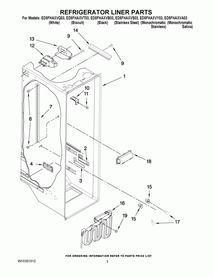 REFRIGERATOR LINER PARTS Diagram and Parts List for ED5FHAXVA03  Whirlpool Refrigerator