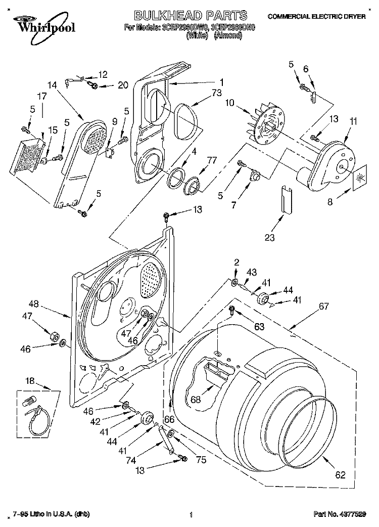 SECTION Diagram and Parts List for 3CEP2960DN0  Whirlpool Dryer
