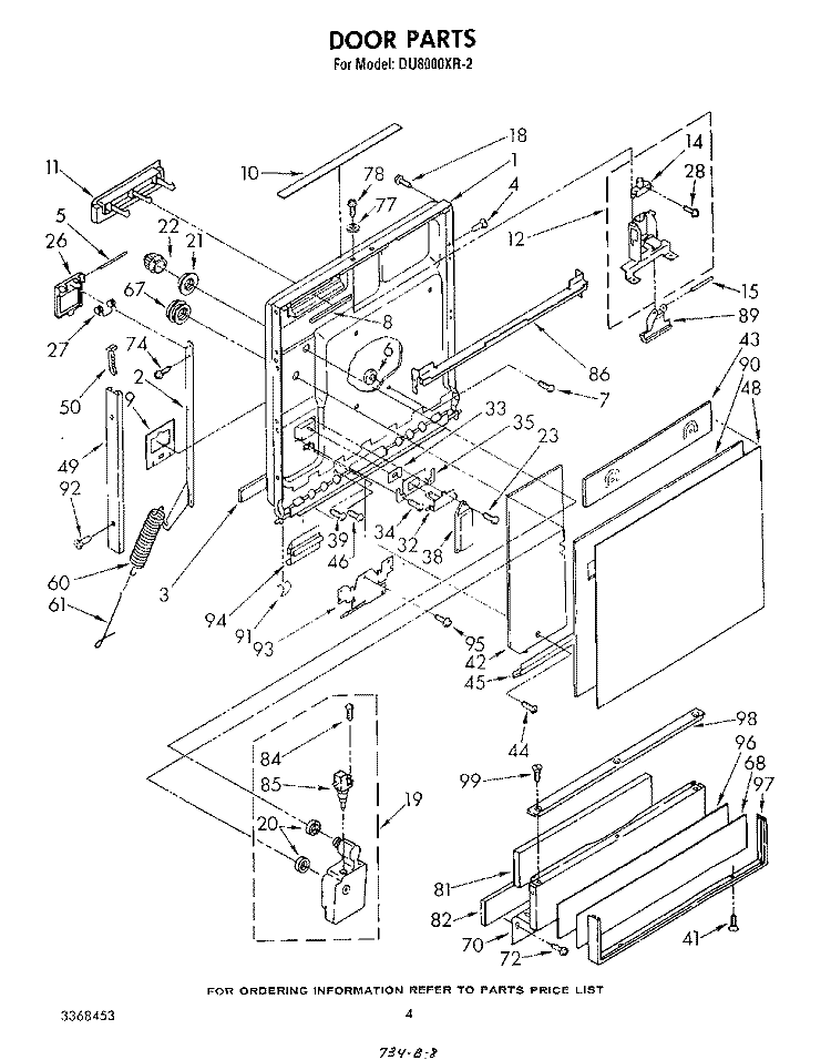 DOOR Diagram and Parts List for DU8000XR2  Whirlpool Dishwasher