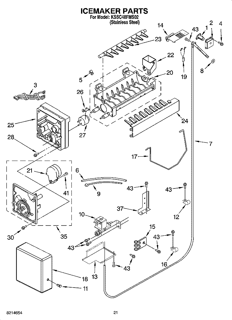 ICEMAKER PARTS Diagram and Parts List for KSSC48FMS02  KitchenAid Refrigerator