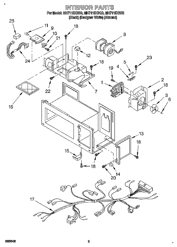 INTERIOR Diagram and Parts List for MH7115XBZ0  Whirlpool Microwave