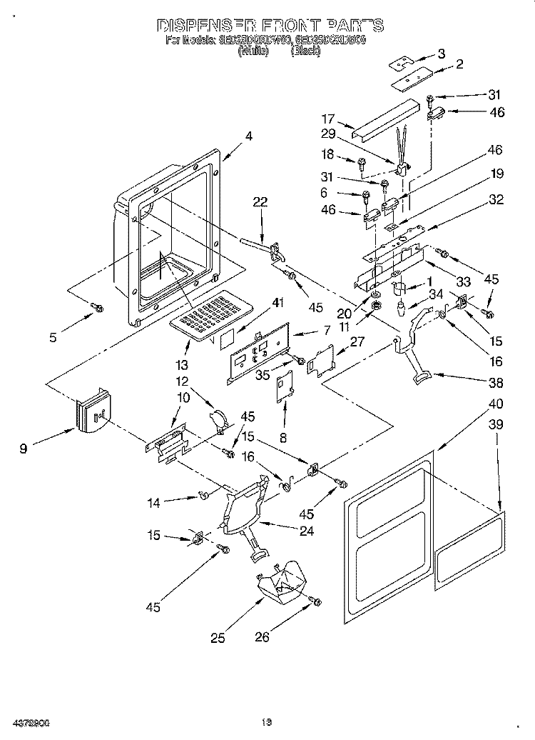 DISPENSER FRONT Diagram and Parts List for 6ED25DQXDW00  Whirlpool Refrigerator