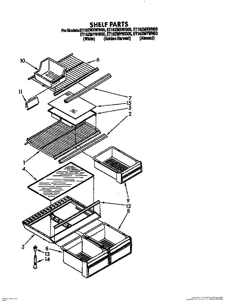 SHELF Diagram and Parts List for ET16ZMXWW00  Whirlpool Refrigerator