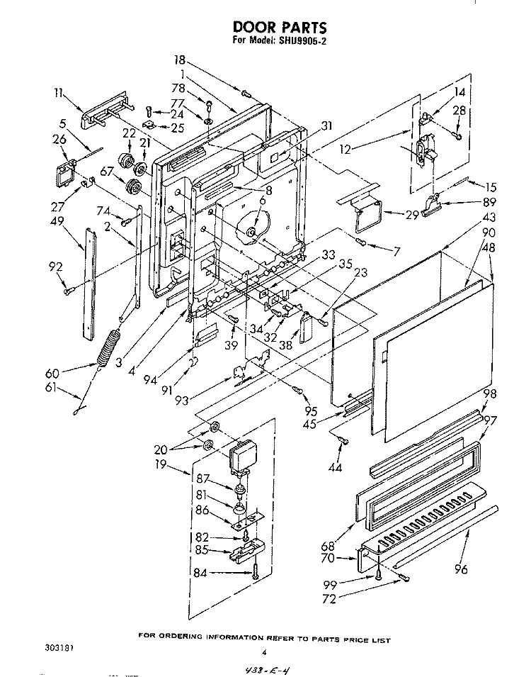 DOOR Diagram and Parts List for SHU99052  Whirlpool Dishwasher