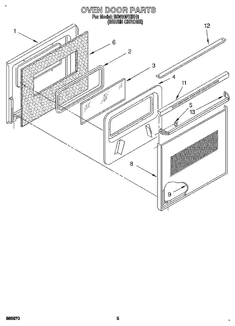 OVEN DOOR Diagram and Parts List for RS630PXBH1  Whirlpool Range