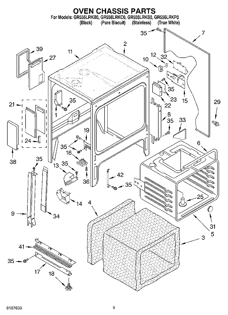 OVEN CHASSIS Diagram and Parts List for GR556LRKT0  Whirlpool Range