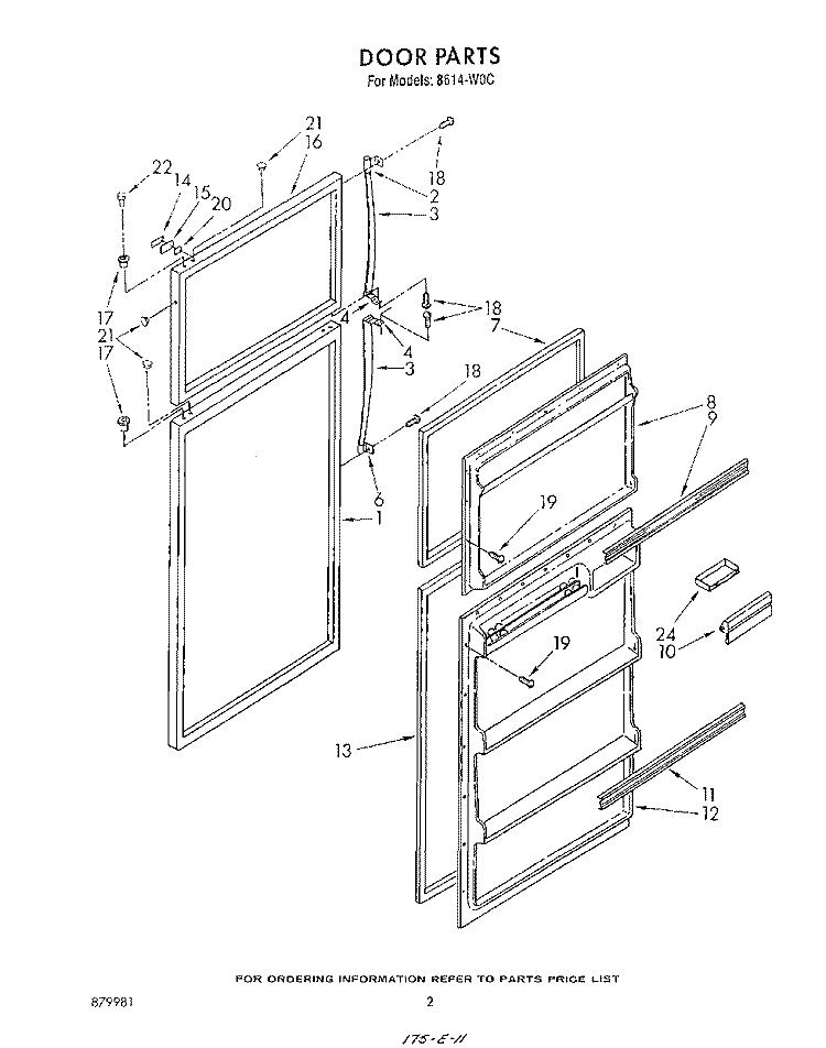 DOOR Diagram and Parts List for 8614W0C  Roper Refrigerator