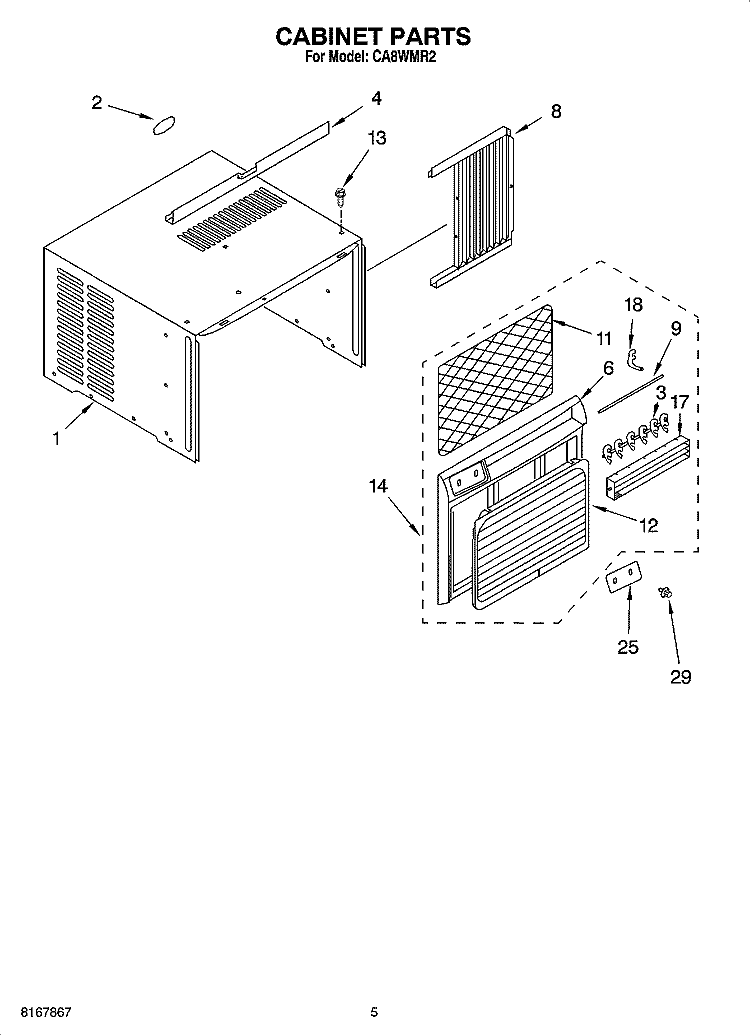 CABINET PARTS Diagram and Parts List for CA8WMR2  Crosley Air Conditioner