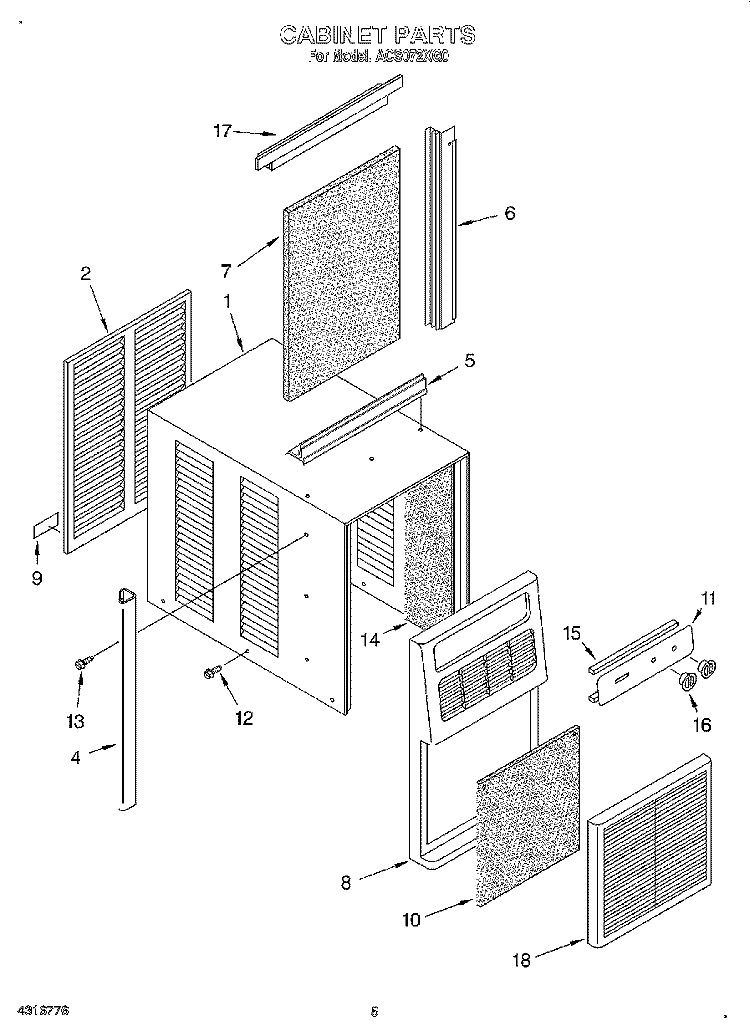 CABINET Diagram and Parts List for ACS072XG0  Whirlpool Air Conditioner