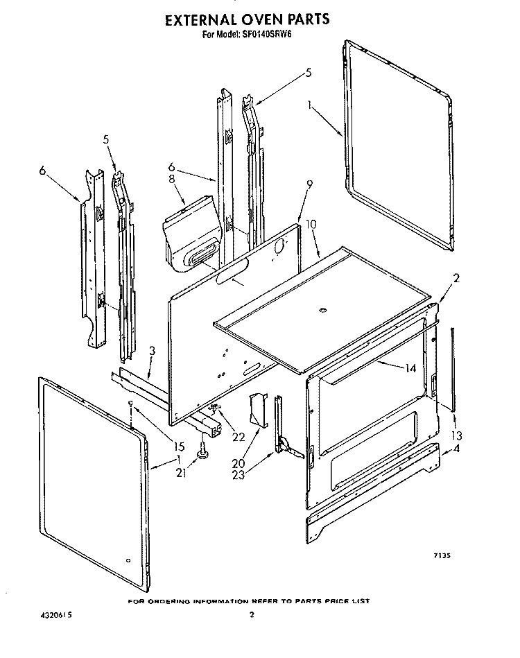 EXTERNAL OVEN Diagram and Parts List for SF0140SRW6  Whirlpool Range