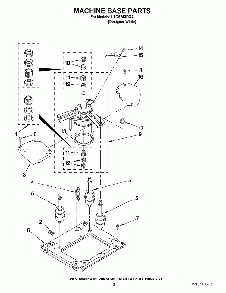 MACHINE BASE PARTS Diagram and Parts List for LTG5243DQA  Whirlpool Washer Dryer Combo