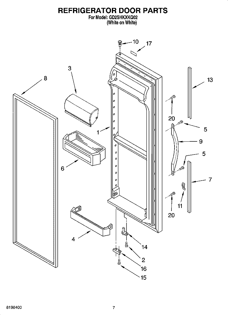 REFRIGERATOR DOOR PARTS Diagram and Parts List for GD2SHKXKQ02  Whirlpool Refrigerator