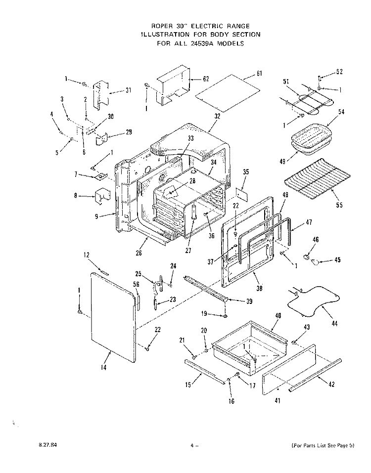 BODY Diagram and Parts List for 2453W9A  Roper Range