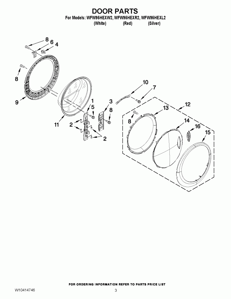 DOOR PARTS Diagram and Parts List for WFW95HEXR2  Whirlpool Washer