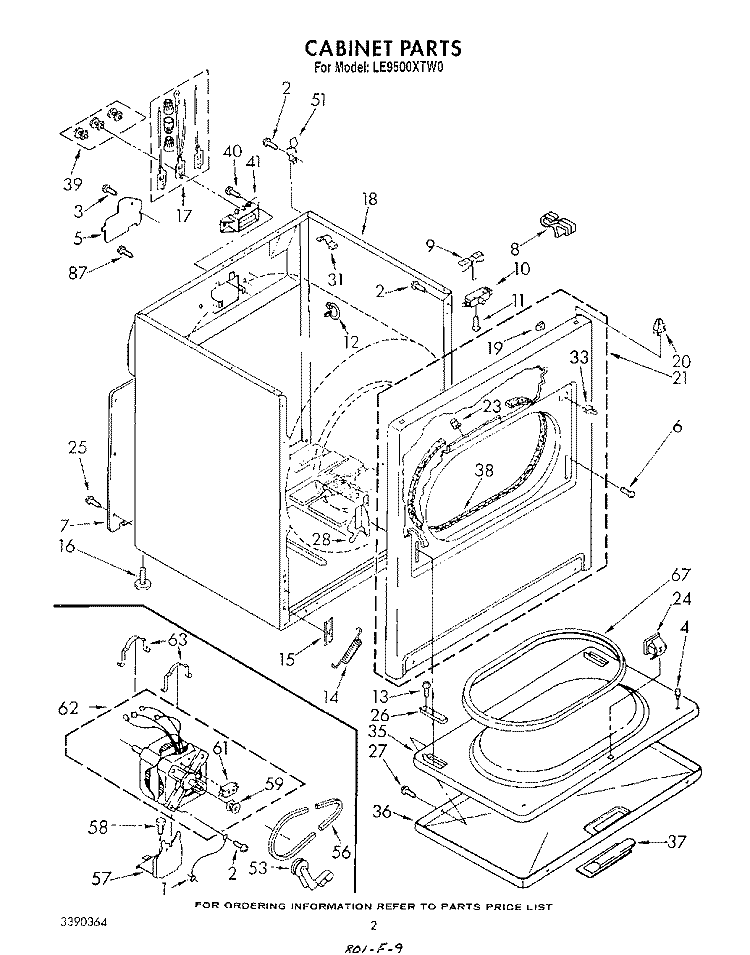 SECTION Diagram and Parts List for LE9500XTN0  Whirlpool Dryer