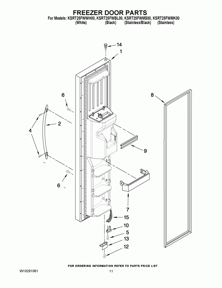 FREEZER DOOR PARTS Diagram and Parts List for KSRT25FWBL00  KitchenAid Refrigerator