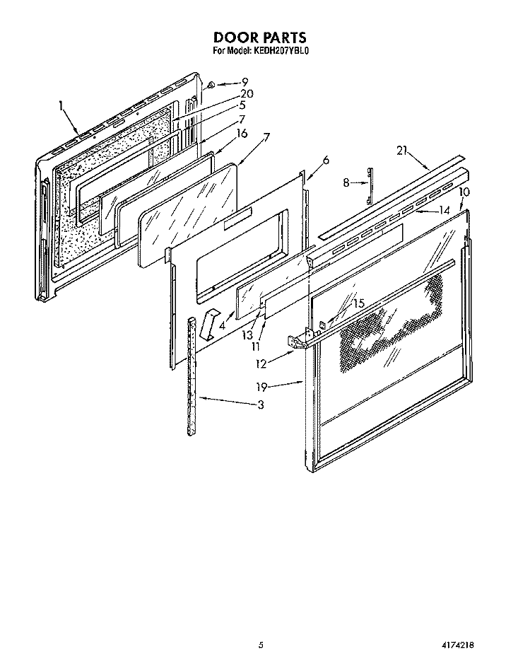 DOOR Diagram and Parts List for KEDH207YBL0  KitchenAid Range