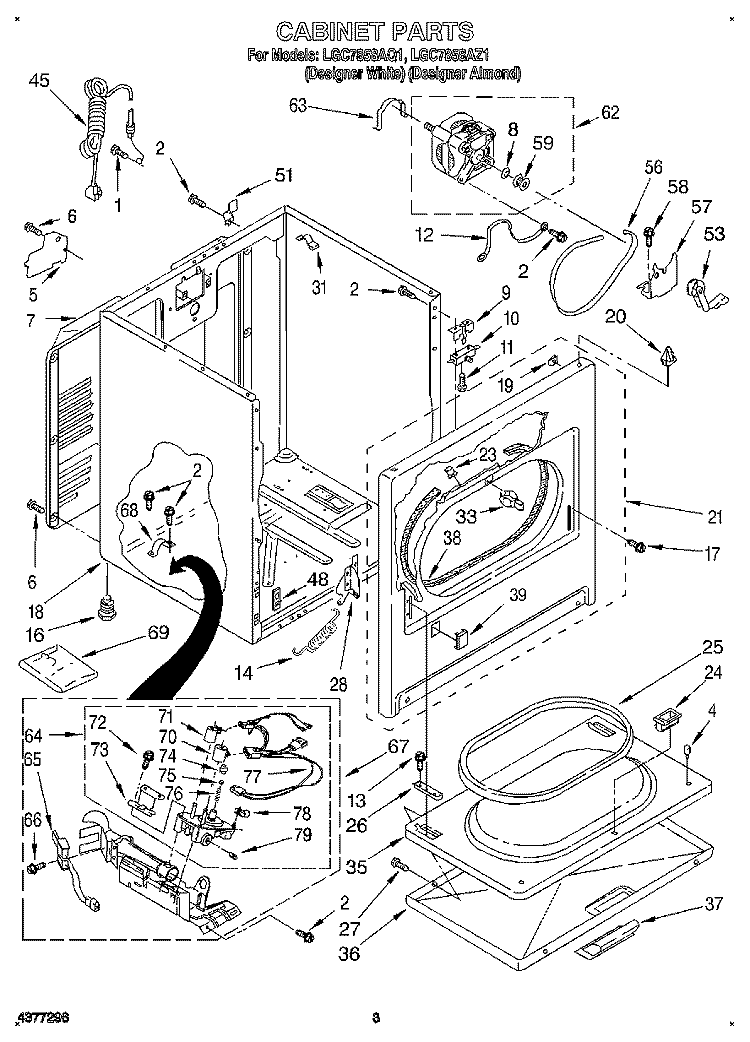 CABINET Diagram and Parts List for LGC7858AZ1  Whirlpool Dryer
