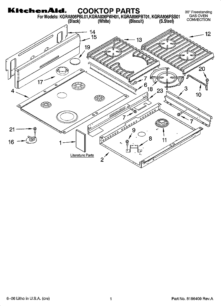 COOKTOP PARTS Diagram and Parts List for KGRA806PSS01  KitchenAid Range