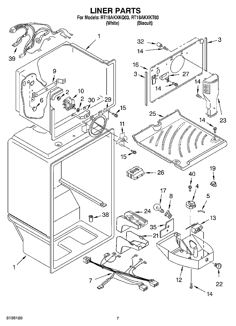 LINER Diagram and Parts List for RT18AKXKQ03  Roper Refrigerator