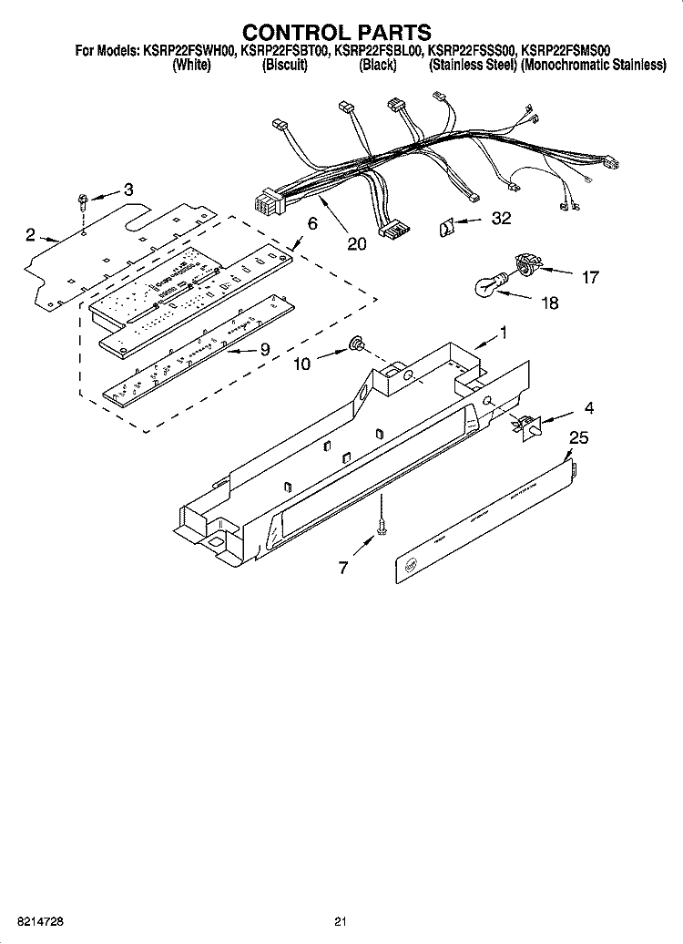 CONTROL PARTS, OPTIONAL PARTS (NOT INCLUDED) Diagram and Parts List for KSRP22FSSS00  KitchenAid Refrigerator