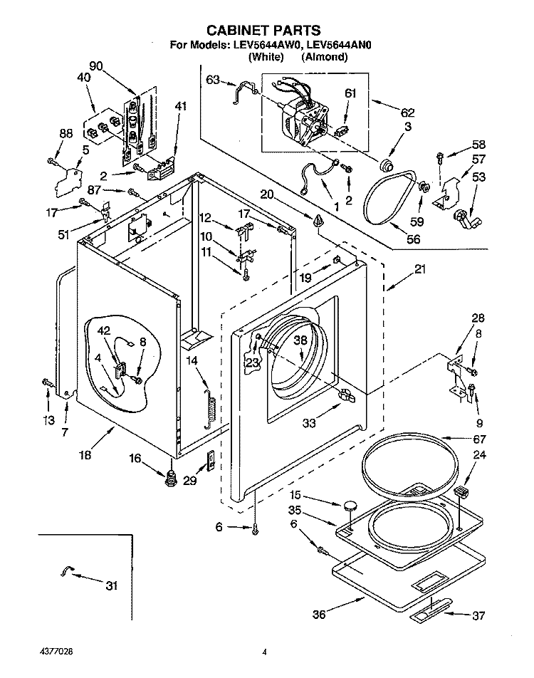 SECTION Diagram and Parts List for LEV5644AW0  Whirlpool Dryer