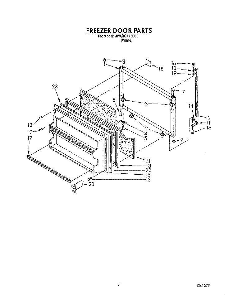 FREEZER DOOR Diagram and Parts List for JWARG475D00  Whirlpool Refrigerator