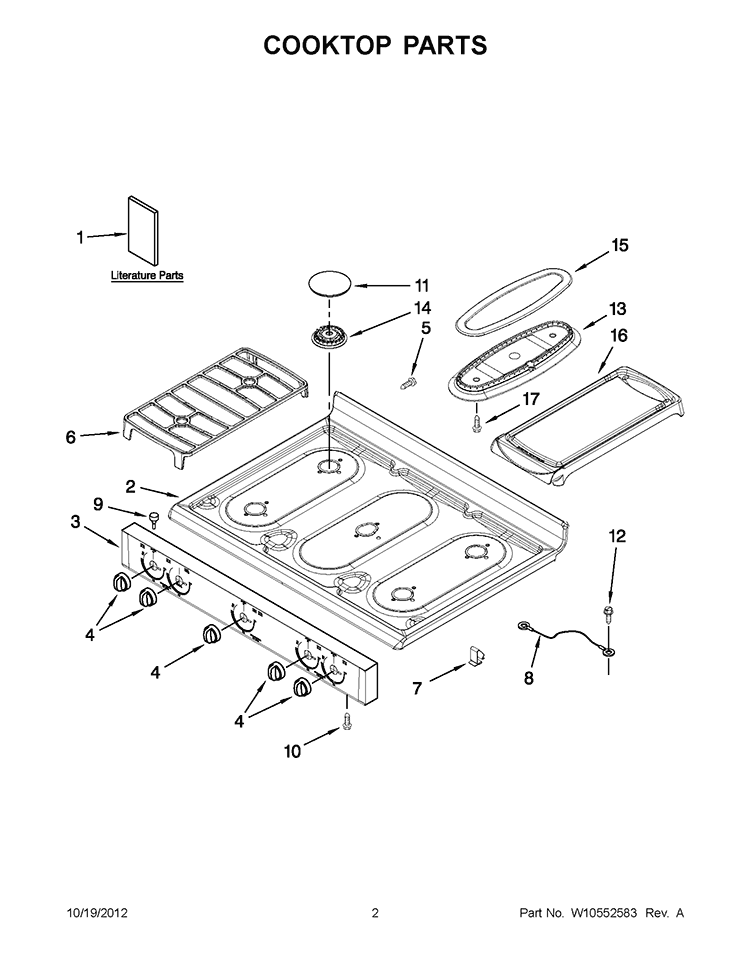 COOKTOP PARTS Diagram and Parts List for SF216LXSQ3  Whirlpool Range
