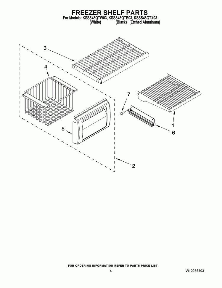 FREEZER SHELF PARTS Diagram and Parts List for KSSS48QTW03  KitchenAid Refrigerator