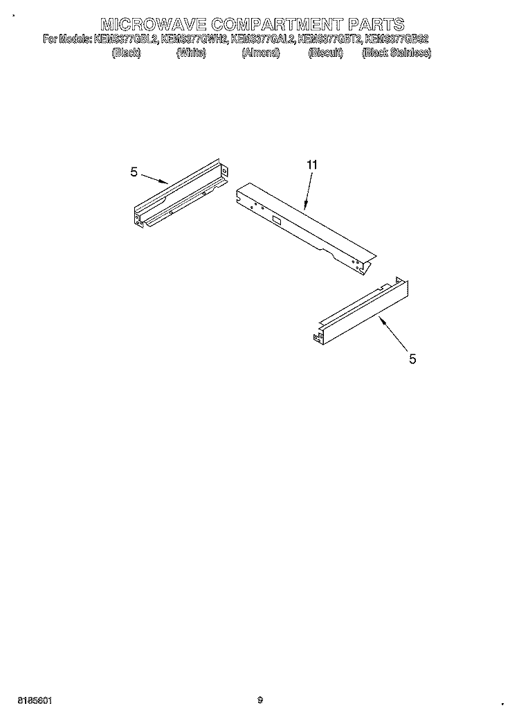MICROWAVE COMPARTMENT Diagram and Parts List for KEMS377GBL2  KitchenAid Microwave Oven Combo