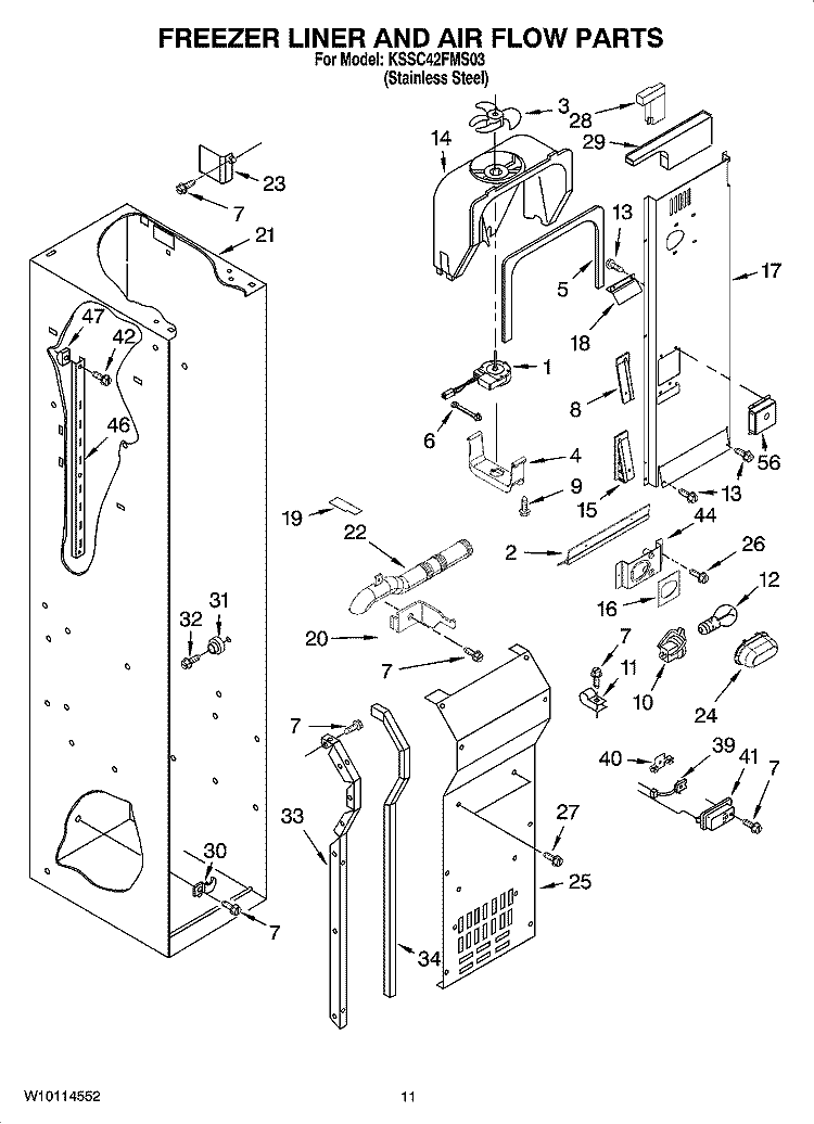 FREEZER LINER AND AIR FLOW PARTS Diagram and Parts List for KSSC42FMS03  KitchenAid Refrigerator