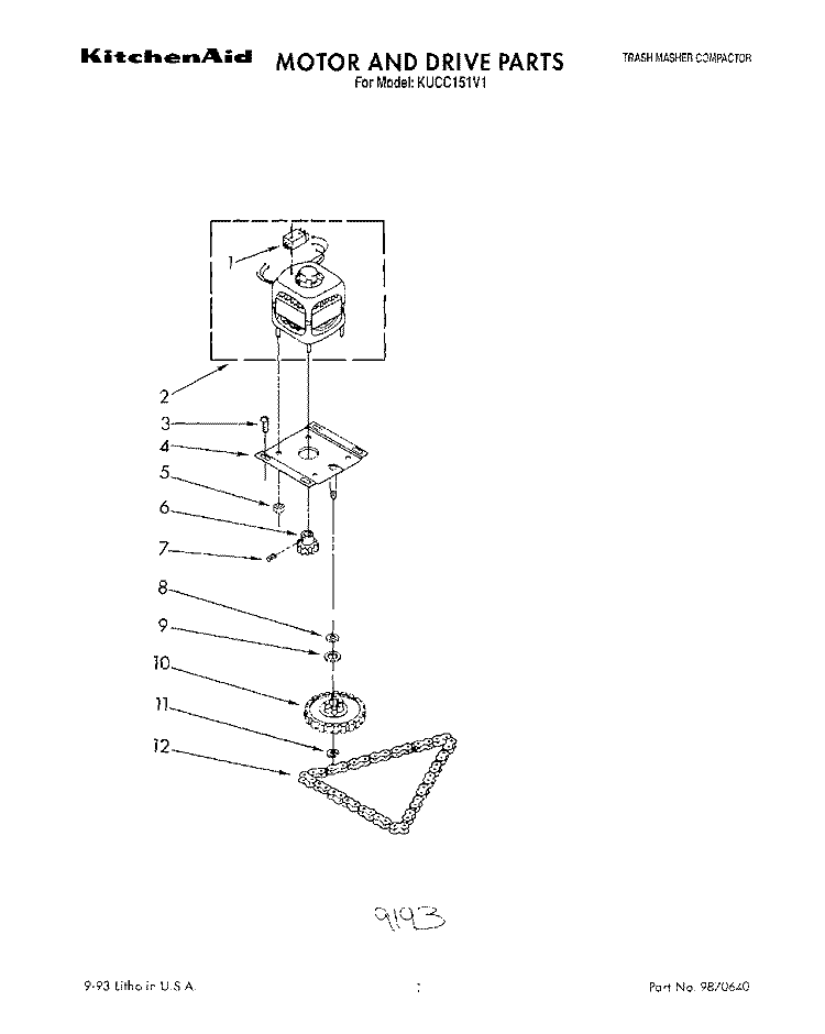 MOTOR AND DRIVE, LIT/OPTIONAL Diagram and Parts List for KUCC151V1  KitchenAid Trash Compactor